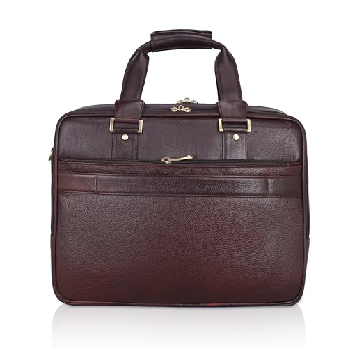 GLOBAL SENATE Genuine Leather Office Handbag for Women, 12L Capacity, 3 Compartments, Double Handle, Black (2C