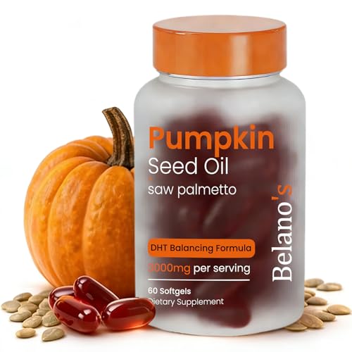 Belanos Pumpkin Seed Oil with Saw Palmetto Capsules Pumpkin Seed Oil for Hair Growth 3000mg | Promote Hair Growth Improve Hair Loss Maintain Body Balance - 60 Softgels (1 Bottle)