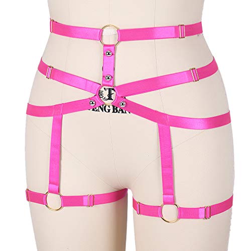 Women's Body Harness Punk Garter Leg Waist Dance Elastic Gothic Carnival Accessories (Rose Red) #TOP2