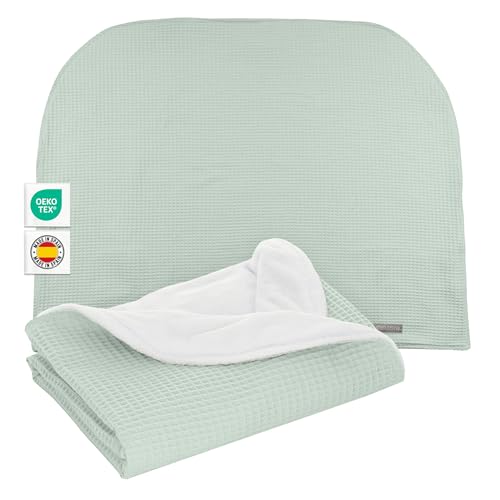 MIMUSELINA Manta Arrullo Bebe Recien Nacido Invierno | 2 en 1 Manta Bebes y Arrullo para Bebes | Suave de Algodon y Coralina 90x70cm | Calido y Ligero | Fabricado en España | Wafle Menta