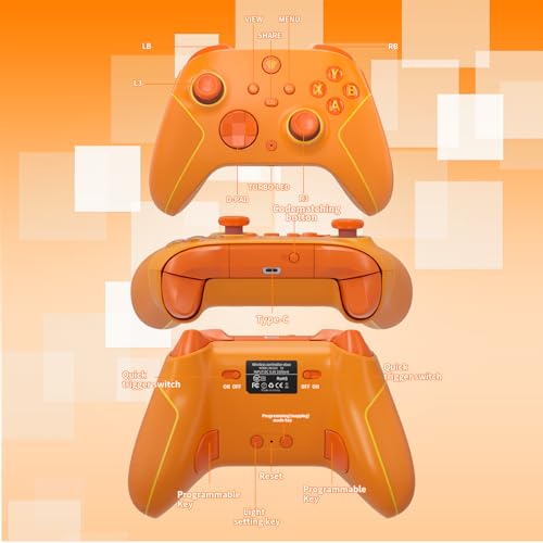 Image of Wireless 2.4GHz Controller for Xbox One Controller with 7 Colors RGB Light,Compatible With Xbox Series S|X Consoles,Steam,PC,with 1000mAh Battery /Hall Effect Sticks /Turbo /Programmable /3.5mm Audio Jack (Orange)