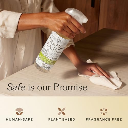 Branch Basics Cleaning Essentials Kit: All Purpose, Glass and Bathroom Cleaner - Concentrate (33.8 Oz) (17 Refills) + Refillable Plastic Spray Bottles (24 Oz) Plant Based, Human-Safe, & Fragrance Free