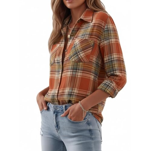 Flannel Shirt Women Plaid Lightweight Button Down Long Sleeve Work Blouse - image 6