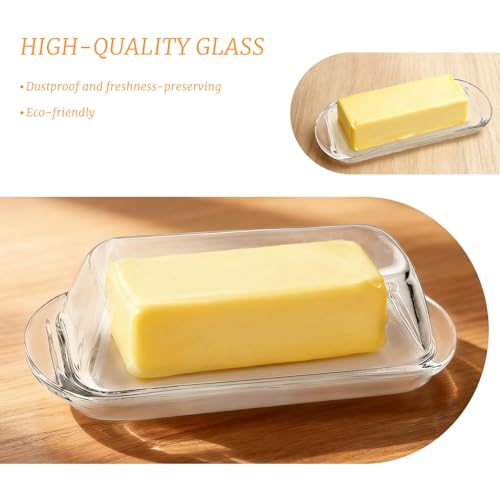 Elegant Glass Butter dish with Lid, Dust-proof and Freshness-preserving Butter Keeper for Countertop, Suitable for Home Kitchens, Restaurants, and Parties, Transparent Design