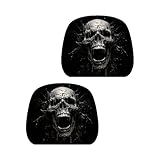 BELOWSYALER 車用ヘッドレストカバー ハロウィンスカルデザイン ソフトポリエステルプロテクター 車内アクセサリー 2個