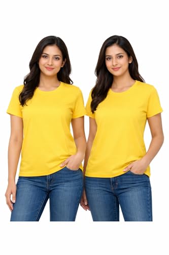 Image of Hangout Hub HH95 Tshirt for Womens | Regular Fit | Super Combed Cotton Women T-Shirt | Solid Plain Tees | Round Neck T Shirt | Half | Pack of 2 | 3 | 4 | 5 | 6
