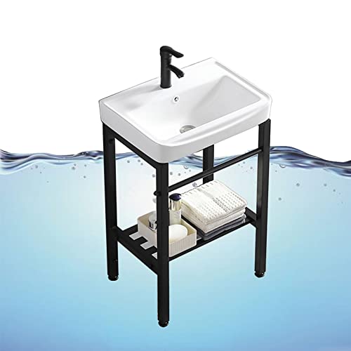 Lavandino per lavanderia da bagno grande Lavello da cucina in ceramica bianco per fattoria, lavelli da balcone rettangolari in ceramica con staffa e kit di scarico per lavanderia,