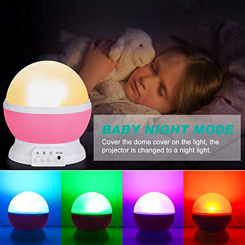 Projetor de luz noturna estrela, luzes de bebê com 4 lâmpadas de LED, 8 luzes que mudam de cor com c