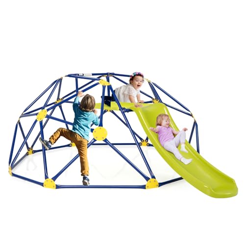 HOMASIS Struttura da Arrampicata per Bambini da Giardino a Cupola, Parco Giochi Bambini Esterno con Scivolo e Sedile, Scala da Arrampicata per Bambini dai 3-10 Anni, Portata fino a 280 kg (Giallo)