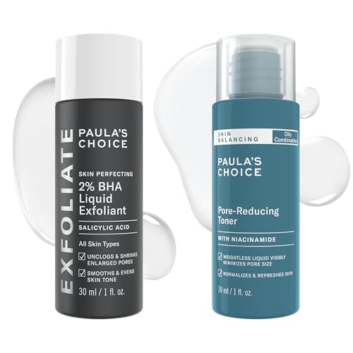 Paula's Choice SKIN PERFECTING 2% BHA Liquid Exfoliant, Salicylic Acid Facial Exfoliator for Enlarged Pores, Travel Size 1oz & Skin Balancing Pore Reducing Face Toner with Niacinamide, 1oz