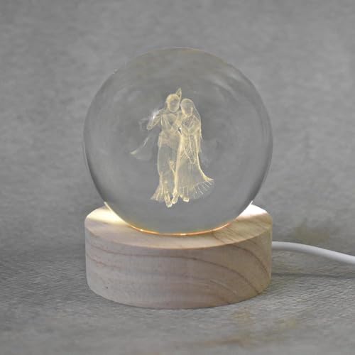 Image of ANTORCHE Radha Krishna 3D Crystal Ball Warm LED Night Lamp with Wooden Base | Spiritual Home Decor Light | Ideal Gift for Pooja Room, Bedroom & Festivals