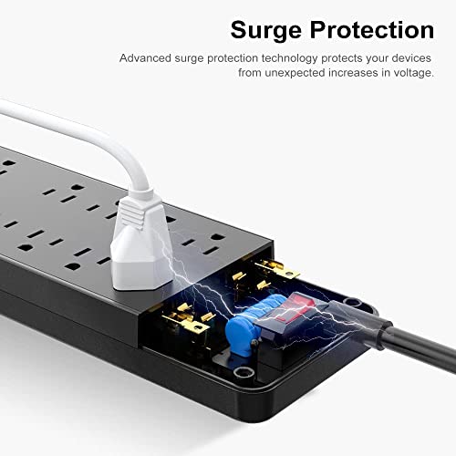 Power Strip Surge Protector With 10 Outlets & 4 Usb Ports & 1 Usb-C Port (5V/3A), Hitrends 1875W/15A Flat Plug Spaced Outlets With 6 Feet Extension Cord For Home Office, Etl Listed, Black #TOP5