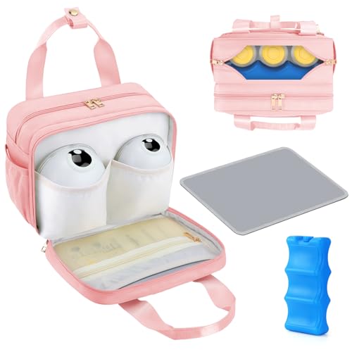 Image of PIIOSER Breastmilk Cooler Bag with Ice Pack, Compatible with Wearable Breast Pumps & Accessories - Portable Pumps Carrying Case for Nursing & Working Moms, Pink
