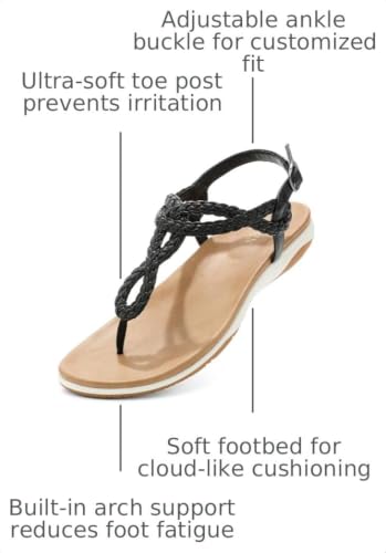 Image of UBFEN Womens Flat Sandals T-Strap Thong Sandals with Arch Support