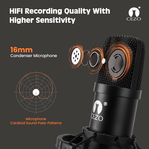 Image of (Refurbished) Cezo Professional Studio Recording Singing Condenser Mic Full Set Kit BM 800 Condenser Microphone with Audio interface inbuilt phantom power supply Mic Stand and POP Filter for Podcast, Singing