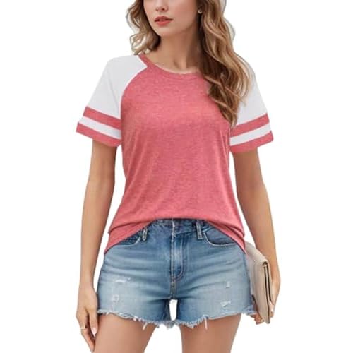 Velinsak T Shirts for Women Summer Tops Casual Short Sleeve T-shirt Loose Fit Crew Neck Tunic Tee Shirts