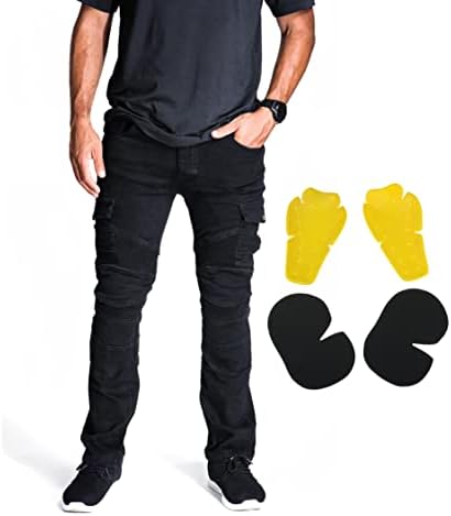 NBT Clothing Protective Motorcycle Pants Removable Hip and Knee Pads CE Armor Jeans with Stretch for Ultimate Comfort Black