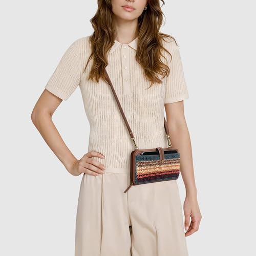 The Sak Iris Large Smartphone Crossbody Bag in Crochet and Faux Leather, Convertible Wristlet Purse Design, Woodland Stripe2