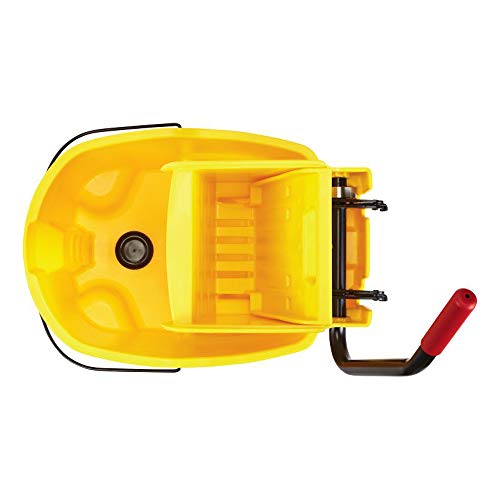 Image of Rubbermaid Commercial Products WaveBrake 44 QT Side-Press Mop Bucket and Wringer Combo on Wheels with Foot Drain Yellow for Heavy-Duty Floor Cleaning