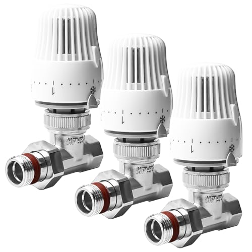 3 pièces de tête de vanne thermostatique, vanne thermostatique 1/2 avec raccord fileté, ensemble thermostatique, raccord de retour 1/2 pour radiateur, vanne de chauffage (Blanc)