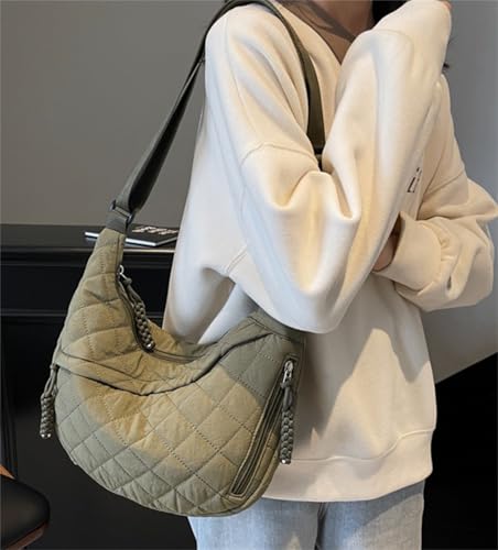 Puffy Cotton Crossbody Bag Women Quilted Tote Lattice Padded Dumpling Purse Nylon Rope Zip Work Commuter Sling Shoulder Bag2