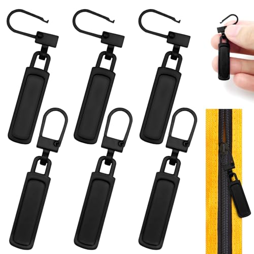 HZYIQ Fecho de correr de substituição, 6 unidades com fecho de correr de metal, linguetas de puxador com fecho de correr universal, substituição puxador de fecho de correr preto para roupa, mala