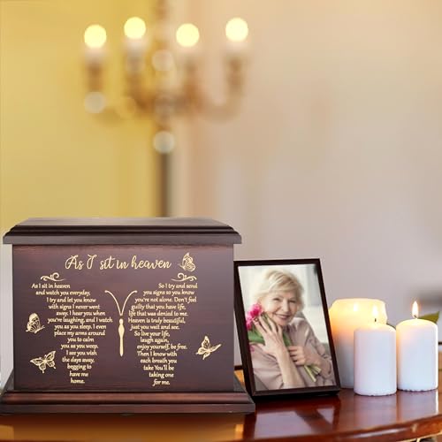 Cremation Memorial Urns for Human Ashes Adult Male Female, Wooden Urns Box and Casket for Ashes Men Women Child, Large Burial Funeral Urns for Ashes, Holds Up to 270 LBS