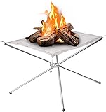 penobon Tragbare Feuerstelle mit Grill für den Garten Camping Kamin 304 Edelstahl-Mesh und Klappständer mit Tragetasche für Garten, Patio, Camping, Grill, Outdoor (L:56 * 56 * 43cm/M:42 * 42 * 34)
