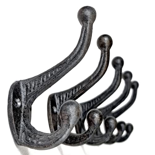 Ambipolar AMB_VAR_5HOOKS_VINTAGE 5-Pack Rustic Wall Hooks Heavy Duty. Cast Iron Vintage Inspired Antique Black Hooks thumb #6