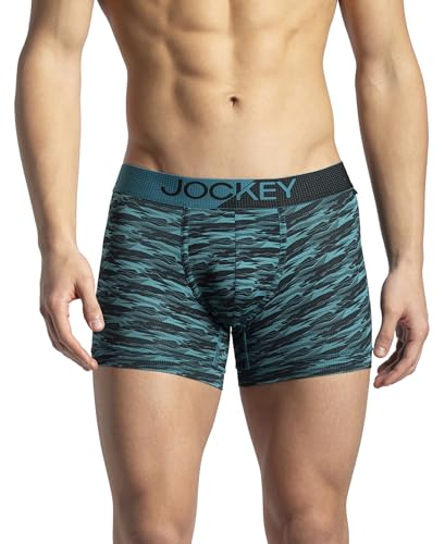Image of Jockey MM08 Men's Microfiber Mesh Elastane Stretch Printed Performance Active Wear Trunk with StayDry Technology