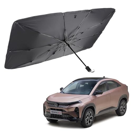 Image of Car Sunshade Windshield Umbrella Sunshade Compatible for Tata Curvv Car Front Window Sun Protection Foldable Sun Shade Full Cover Windshield for Most Vehicles, Black, 1 Piece