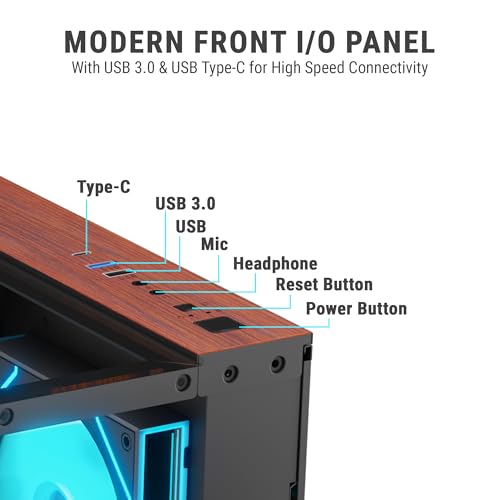 Image of Ant Esports Crystal Wood ATX Mid-Tower Computer Case /Gaming Cabinet with Type-C - Black | Support ATX, Micro-ATX, Mini-ITX | Pre-Installed 4 ARGB Infinity Mirror Fans