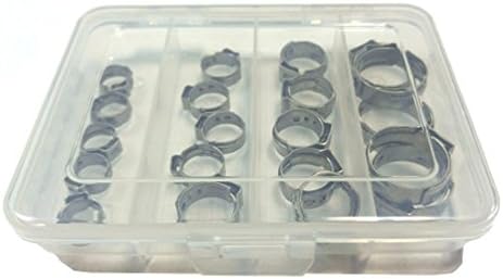Oetiker Clamp Assortment Case, Oetiker Stepless Ear Clamps, Single Ear Hose Clamps (20 Pack (3/8"- 5/8"), Without Pincers)