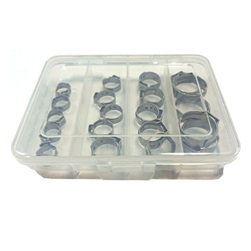 Oetiker Clamp Assortment Case, Oetiker Stepless Ear Clamps, Single Ear Hose Clamps (20 Pack (3/8"- 5/8"), Without Pincers)