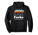 Forks Washington Mountains Retro Bear Vacation Pullover Hoodie