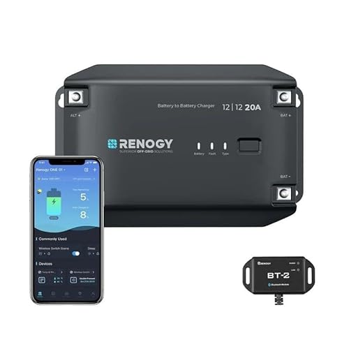 Renogy DC zu DC Batterie Ladegerät 12V 20A, Intelligent DCDC Batterieladegerät Laderegler Solar mit BT-2 Bluetooth Module