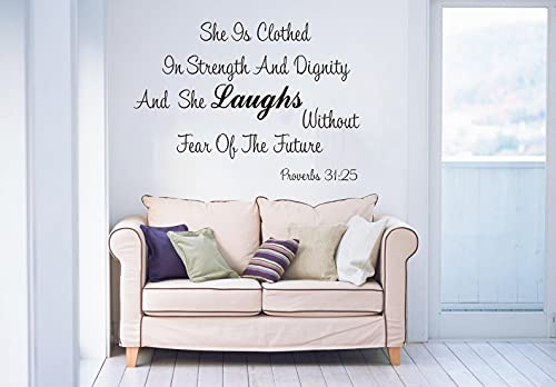 Summerjokes She Is Clothed In Strength And Dignity And She Laughs Without Fear Of The Future Inspiring Funny Wall Sticker Decal Vinyl Sticker, Prayer Faith Family Living Room Dining Bedroom Cafe Library Art Wall Decoration #TOP12