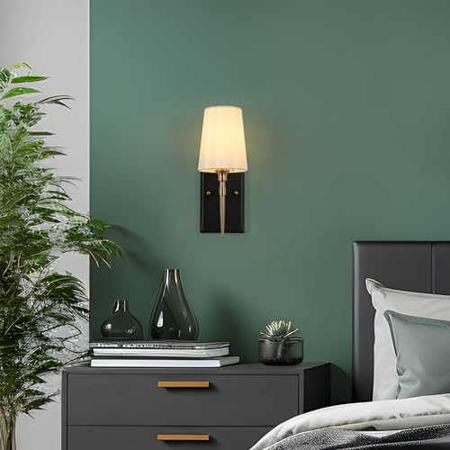 Image of Black Gold Sconce, Modern Sconces Wall Lighting with Fabric Shade for Bathroom, Bedroom, Kitchen and Living Room