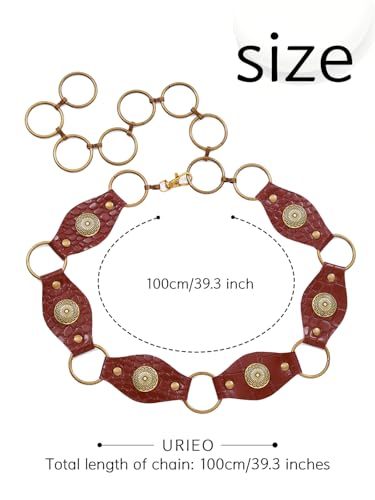 Urieo Western Belt Vintage Leather Belt Boho Concho Waist Belt for Dresses Jeans for Women3