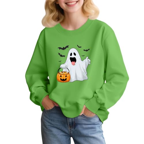 Girls Halloween Sweatshirt Cute Print Pullover Long Sleeve Crewneck Top Soft Casual Fall Outfit for Kids Teens