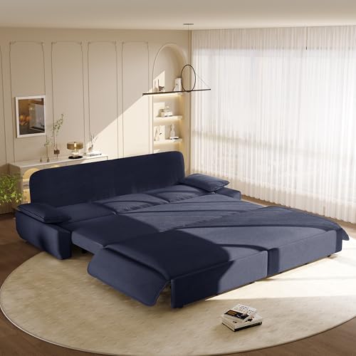 KEIKI 94.5'' King Size Pull Out Sleeper Sofa, 3-in-1 Convertible Futon Couch with Cloud Comfort, Corduroy Reclining Loveseat Sofa for Office, RV, Home Theater
