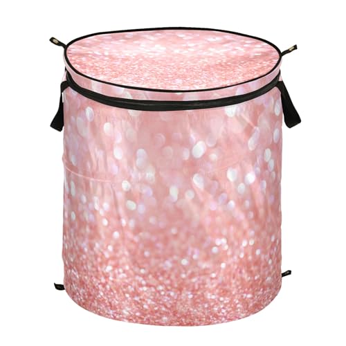 Rose Gold Glitter Texture Collapsible Laundry Hamper Large Capacity Round Hamper for Storage Bin Toy Bins Gift Baskets Bedroom Clothes