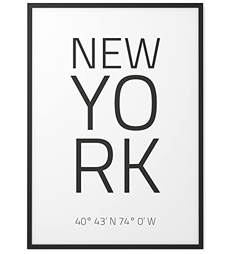 Papierschmiede® Geo Poster Koordinaten New York, B2 (50x70 cm) Stadt Poster als Wanddeko für Wohnzimmer Schlafzimmer Küche Esszimmer, USA East Coast, Bild ohne Rahmen