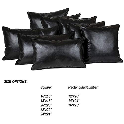 Pillowerus Faux Leather Black 14"X24" Lumbar Pillow Case/Cushion Cover Modern Contemporary Design Decorative Throw Pillowcase With Piping For Home, Office Couch, Sofa, Porch, Chair #TOP5