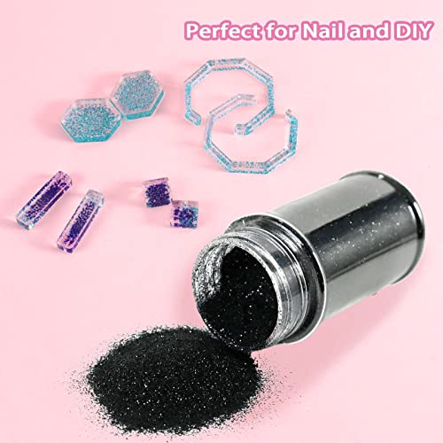 Renfio Ultra Fine Glitter Powder Metallic Resin Glitter 1.75 Oz (50G) Pet Flakes Crafts Sequins 1/128" 0.008" 0.2Mm Epoxy Chips Flakes For Tumblers Slime Decoration - Deep Black #TOP3