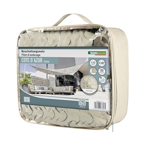Windhager Réseau d'ombrage Cote D'AZUR - 3 x 4 mètres - Beige/Taupe - Toile ombrage Exterieur, Voile d'ombrage, Toile d'ombrage - Voile ombrage - auvent de...