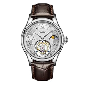 AESOP Moon Phase GMT Tourbillon Men Watches Mechanical Tourbillon Hand Wind Movement Men Wristwatches Sapphire Waterproof Luxury Business Watch for Men 7027