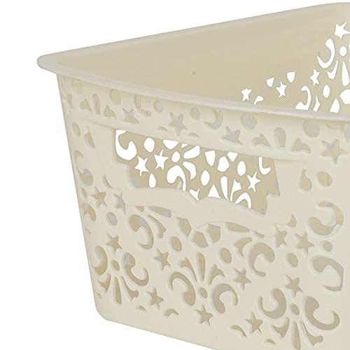Image of Cutting Edge Essentials Plastic Storage Baskets /Shelf /Turkish Rack without Lid - Set of 3 for Fruit Vegetable Bathroom Stationary Home Basket with Handle (Brown, Beige & White, Large)