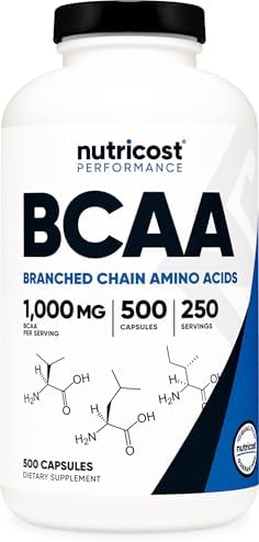 Nutricost BCAA 1000mg, 500 Capsules (250 Serv), 2:1:1 Branched Ch...