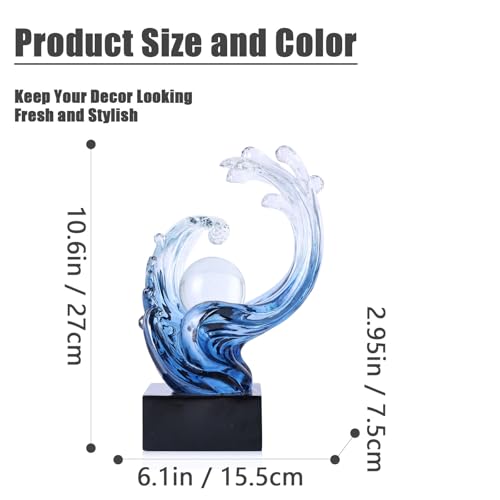 Blue Ocean Wave Statue for Beach House Decor,Resin Modern Abstract Art,For Coastal Nautical Office Surfers Gifts,Coffee Table,Tv Stand,Dining Table Center Decorative Shelf Decor Accent for Men (Blue)
